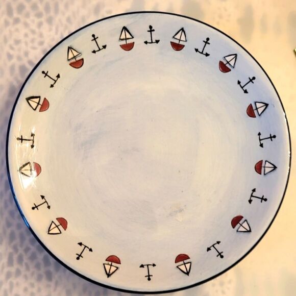 New KIC Brushes for Anthropologie 2 Handpainted Nautical Theme Salad Plates - Picture 1 of 4